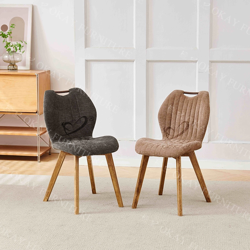 ノルディックライトラグジュアリー縦キルティング貝殻背もたれダイニングチェア – 無垢材ハンドルデザイン、マルチカラーファブリック、自然治癒美学 1