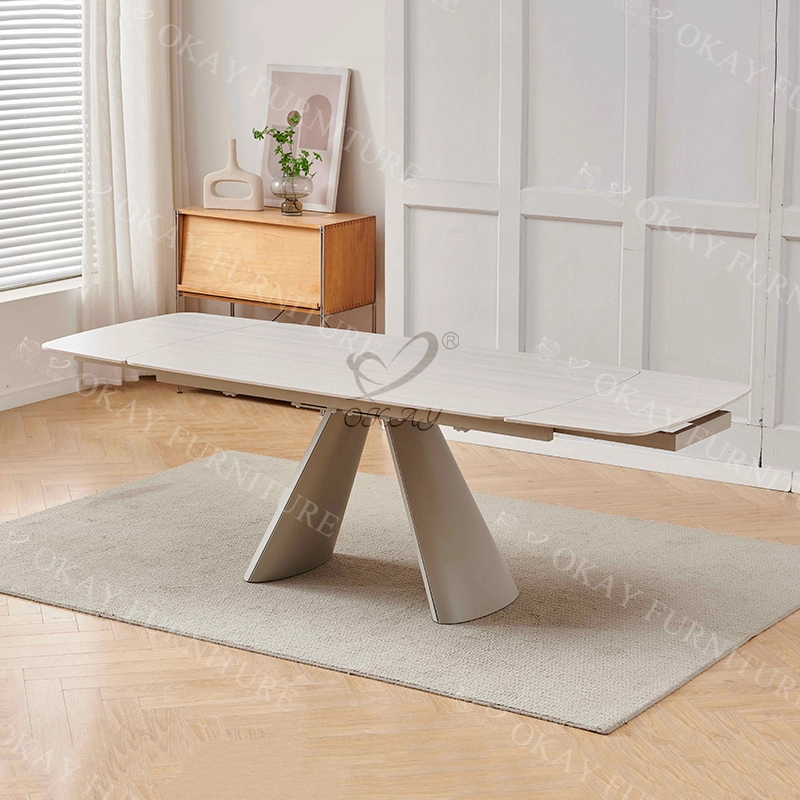 Extendable sintered stone dining table covering three styles: raw wood, minimalist, and light luxury.-1776742869913396 1