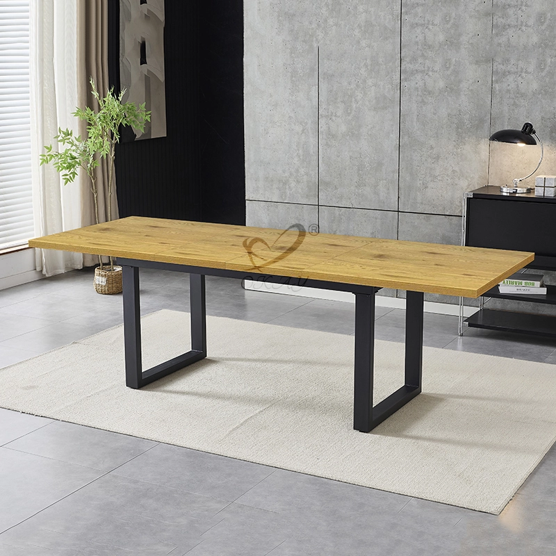 Nordic simplicity blended with Japanese warmth – Walnut wood-grain metal base + white travertine-pattern extendable dining table-1776763021374792 1