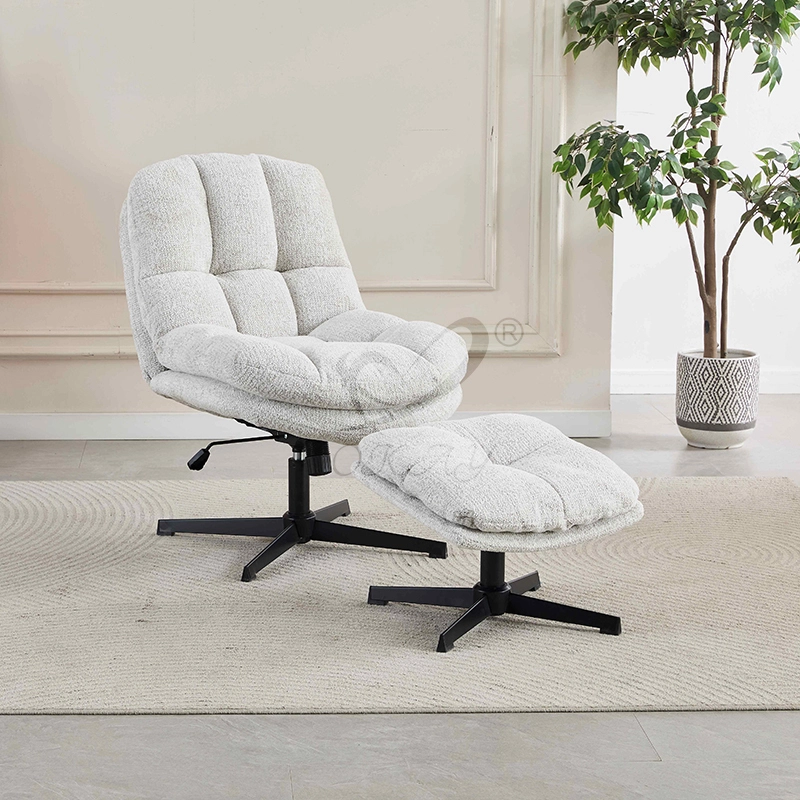 Estofamento com matelassê de nove quadrados, encosto ajustável em vários ângulos, giro de 360° + ajuste de altura, base em formato de estrela com quatro garras — um conjunto completo para criar um cantinho aconchegante e relaxante em sua casa. 1