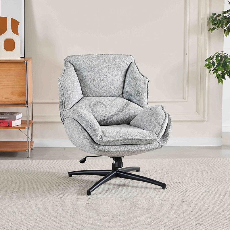 Tecido de trama grossa em tom de cinza linho + base de metal preto fosco | Giro de 360° + ajuste de altura | Uma cadeira compatível com os estilos nórdico, luxo leve e industrial — uma solução de conforto para todos os ambientes. 1