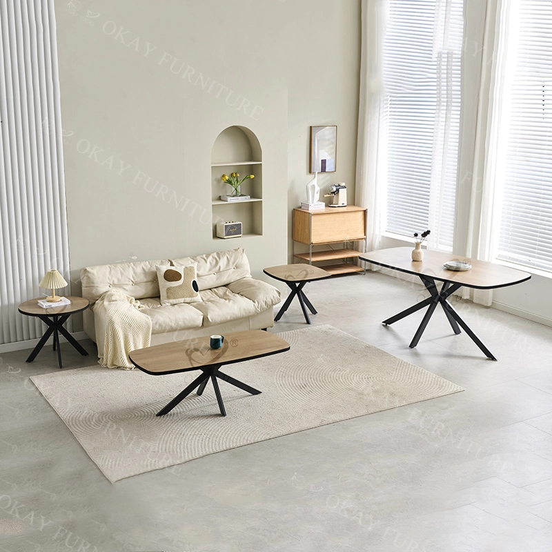 OKAY FURNITURE – Radial Cross Metal Base + Light Wood Grain MDF Panel-1779679037906848 1