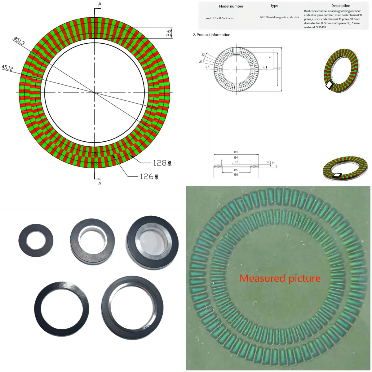 Neodymium Rubber Encoder Magnet Ring Multipole Polesfor Motor Robot Sensor 32/64/128 1