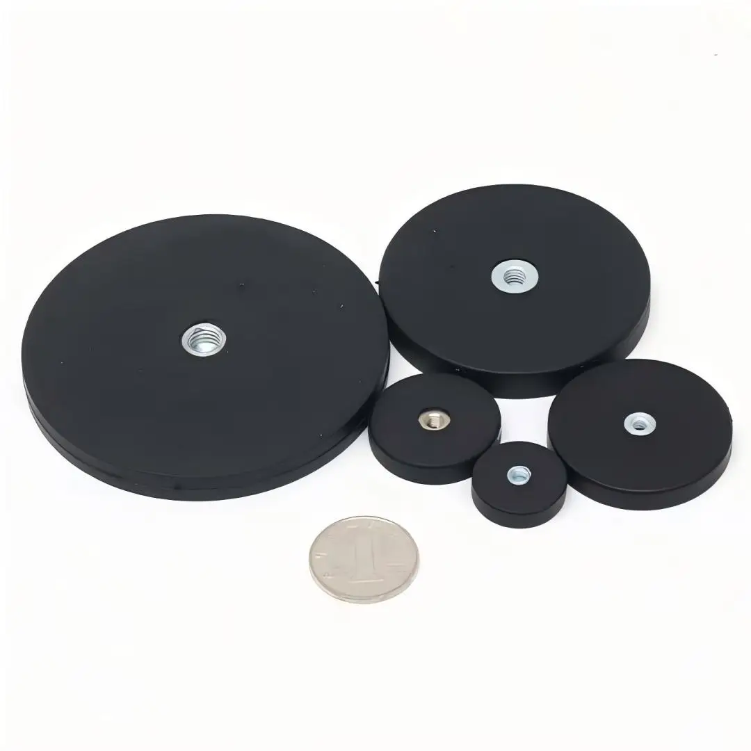 D22 D43 D66 D88 Led Holder Base Waterproof Rubber Coated Magnet M6 M8 Flat Threaded Hole Strong Neodymium Pot Magnetic Materials 2