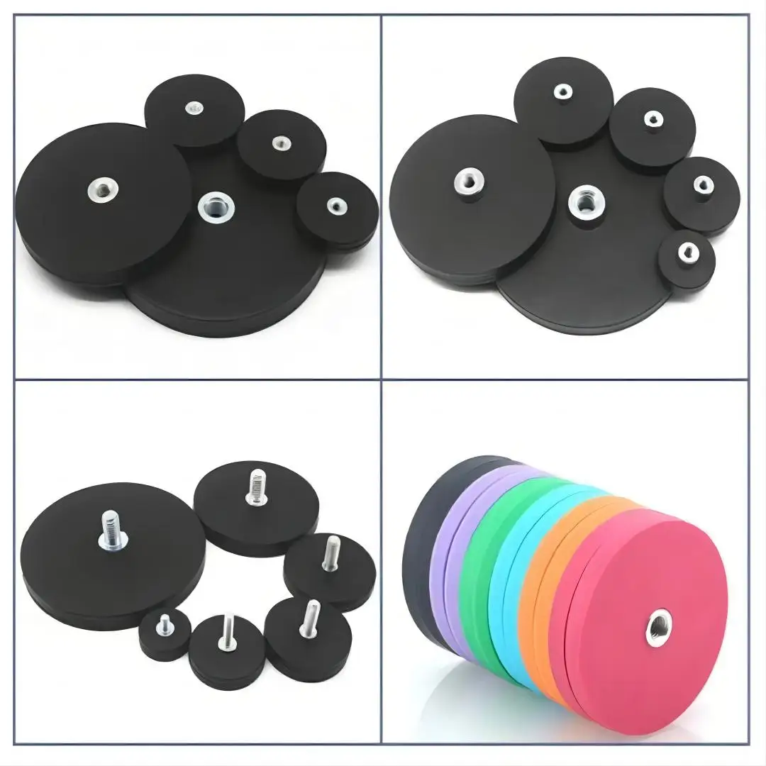 D22 D43 D66 D88 Led Holder Base Waterproof Rubber Coated Magnet M6 M8 Flat Threaded Hole Strong Neodymium Pot Magnetic Materials 7