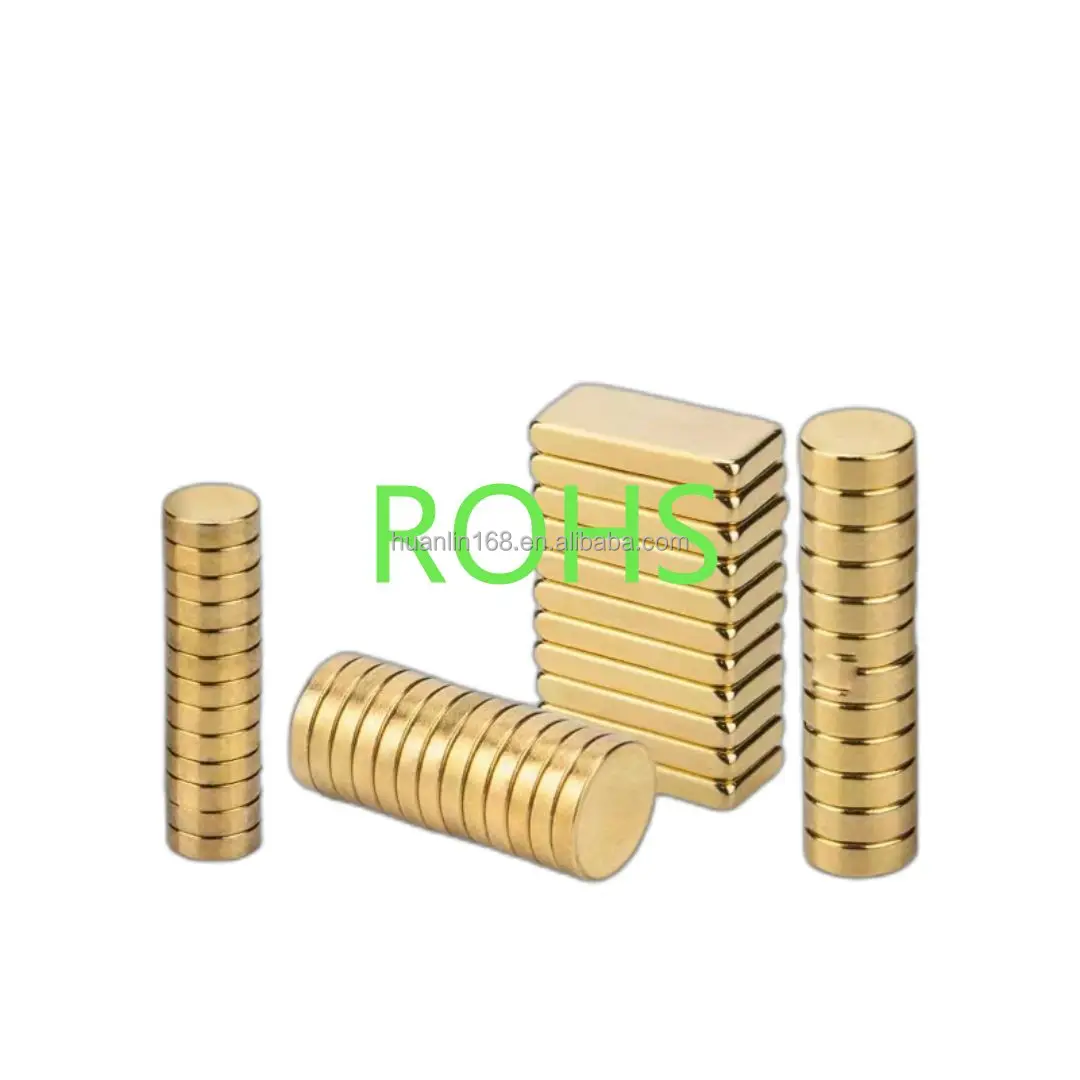 Custom Rare Earth Fridge Gold Magnets Cylinder Disc Block N52 3