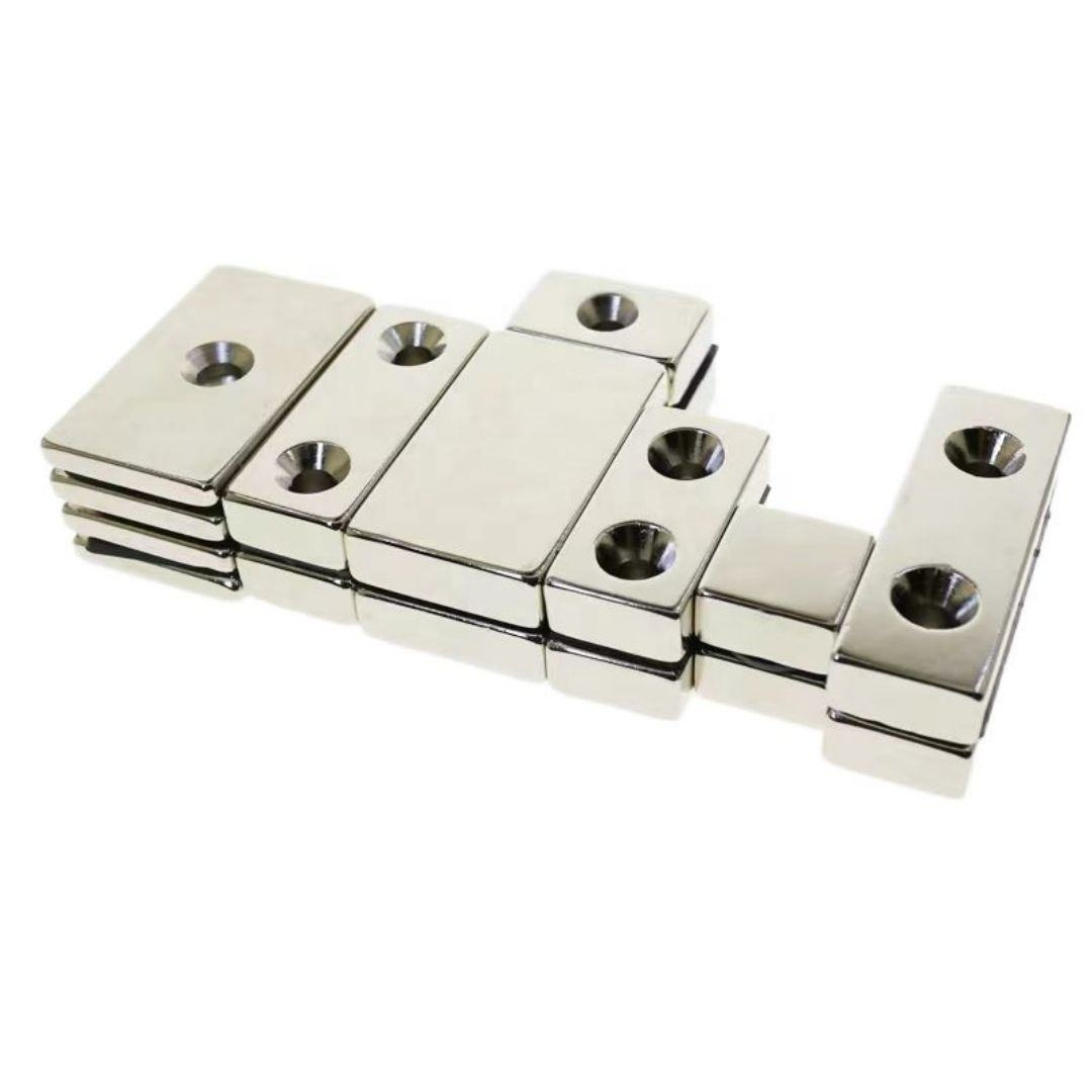 Square Countersunk Neodymium Magnets – Screw-Mount Block Magnets with Single/Double Holes | N35-N52 Industrial Strength