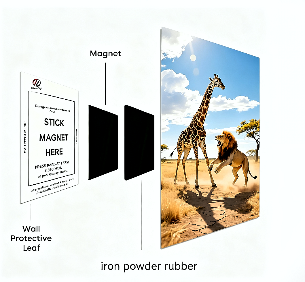 Rubber magnet poster frame set with magnetic wall display system, no drilling required, zero wall damage, quick poster change and optional 3D floating effect. Ideal for pictures, posters, signs and artwork display.