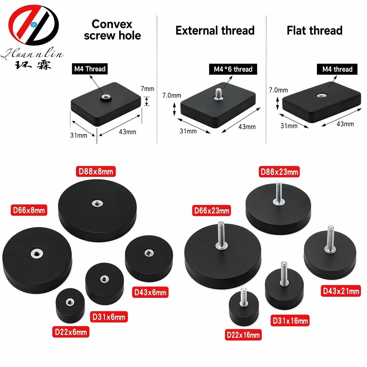 rubber coated neodymium magnets, rubber covered pot magnets, threaded rubber magnet, strong mounting magnet, 60kg pull force rubber magnet, neodymium pot magnet with rubber coating