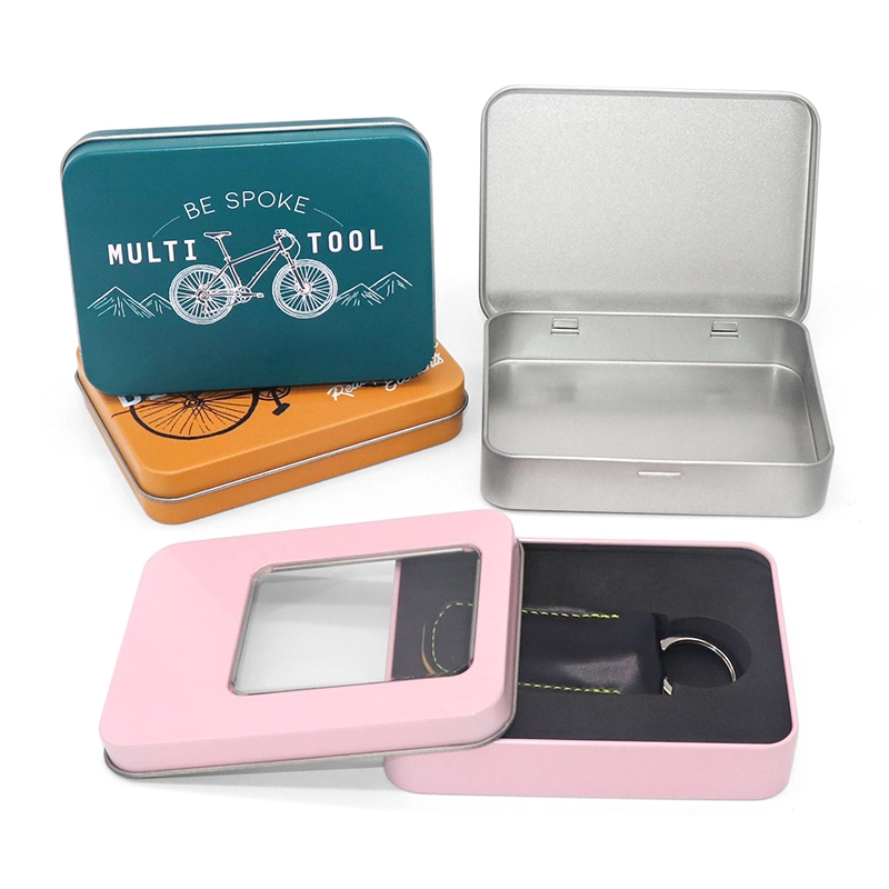 custom Logo hinged tin box with window 1