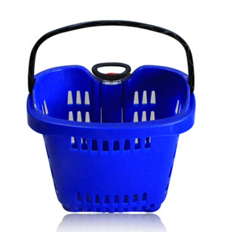 Cesta de compras de plástico de 35 litros para comestibles al por menor con ruedas Cesta de compras de plástico grande portátil Cestas de compras de comestibles con asas para tiendas minoristas 1