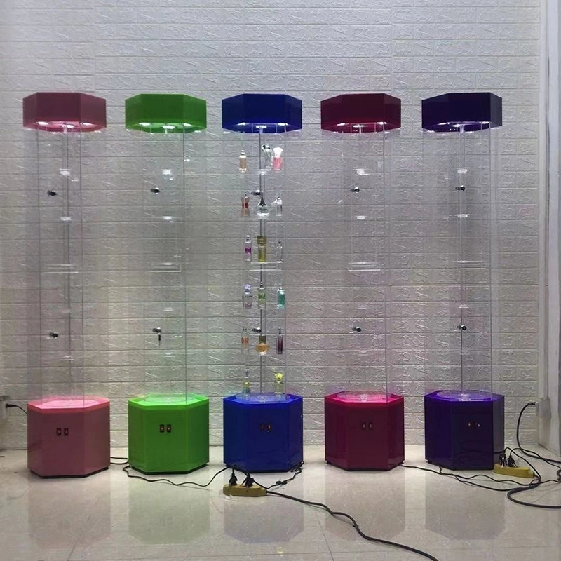 Étagères métalliques de supermarché à rotation de 360 ​​degrés, supports d'affichage de magasin, étagères de gondole, armoire acrylique de vitrine d'affichage de supermarché OEM 1