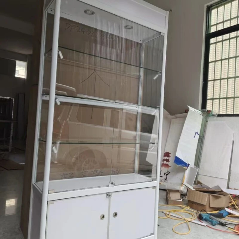 Glasdisplay, anpassbar, transparent, mit LED-Licht, für den Laden, Glas, selbstklebender Wandständer, Schrank, Musemum, Glas-Dokumentenständer 1