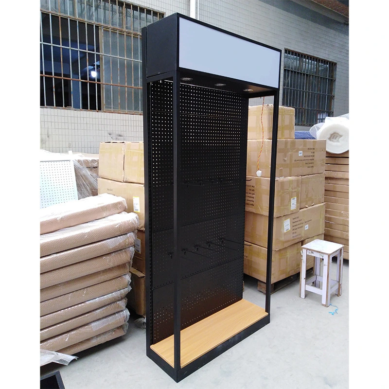 Présentoirs combinés en bois de marchandises d'étagère de vente au détail en acier noir blanc 1