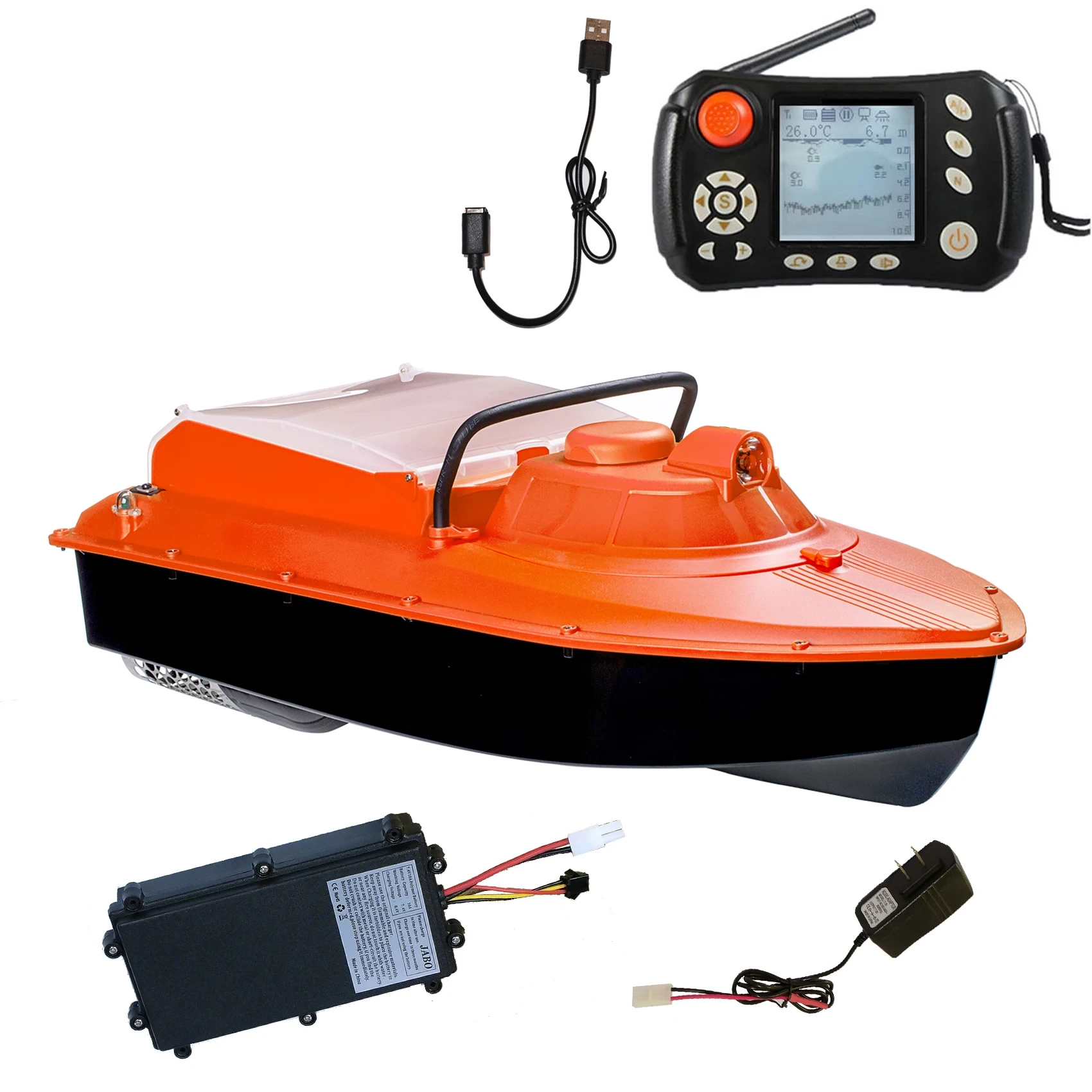 Jabo Dolphin 2 Rc Surfer Gps Fishing Bait Boat With Built In Sonar,One Key Auto Navigation,10 Display Languages 1