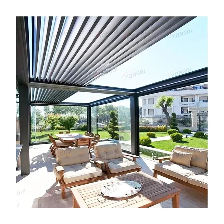 Pergola da giardino con feritoia retrattile impermeabile per piscina all'aperto in alluminio 12x20 con persiana manuale in alluminio 1