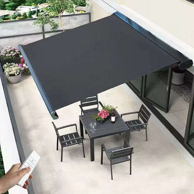 Tenda da sole professionale per esterni, motorizzata, a bracci fissi, in alluminio, con cassonetto retrattile, motorizzata per carichi pesanti 1