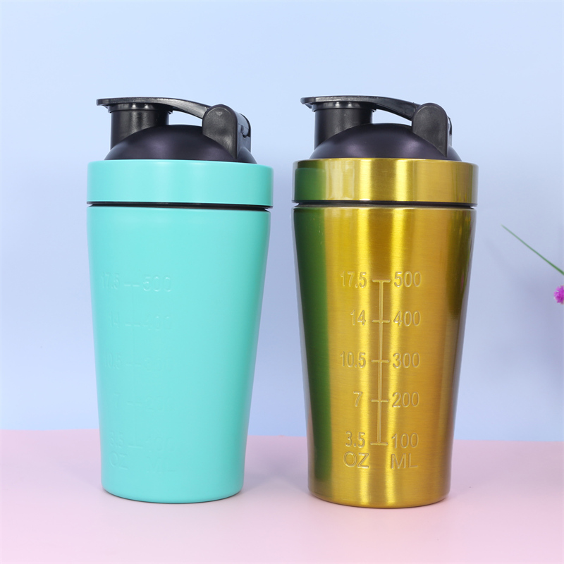 Shaker per proteine ​​in acciaio inox da 500 ml | Shaker da palestra in metallo SS304 a doppia parete con coperchio in PP per miscelare proteine ​​in polvere 2