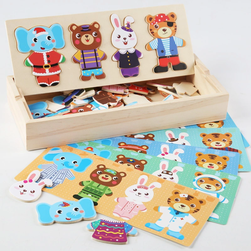 Wooden Bear Family Dress up Puzzle Box  for family activities 1