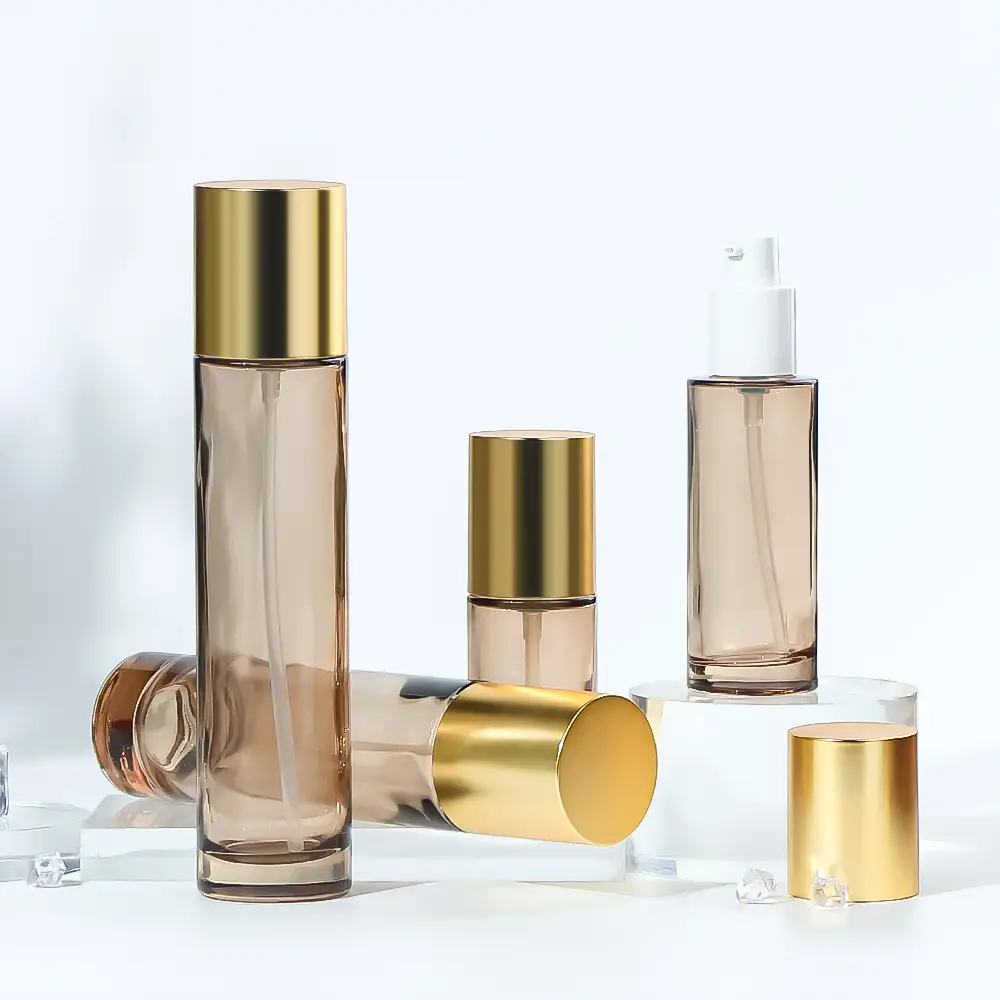 JXPACK press-type packaging bottles, 100ml, 120ml, 150ml, 200ml cosmetic pump glass flat-shoulder lotion bottles with pump heads 1