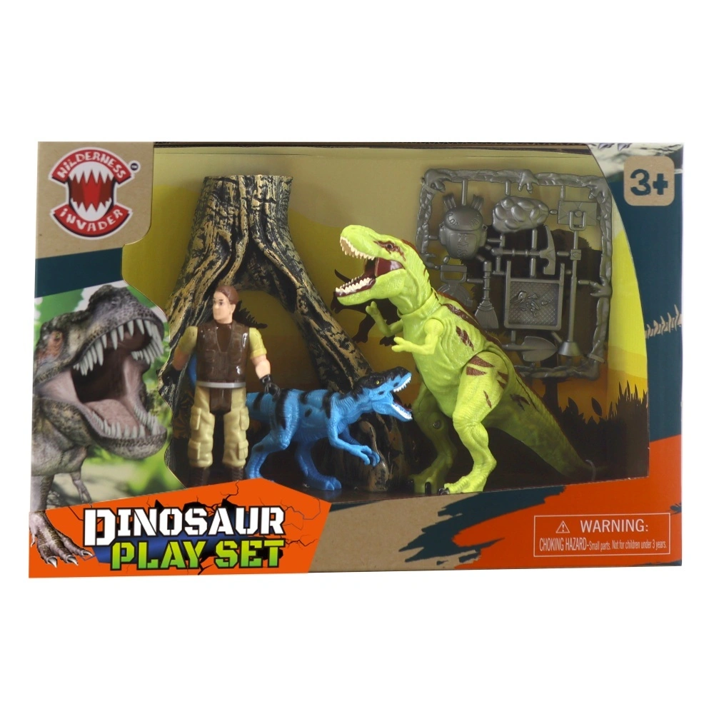 Grand dinosaure ouvre et ferme la bouche en appuyant sur les mains ensemble de grottes d'arbre 1