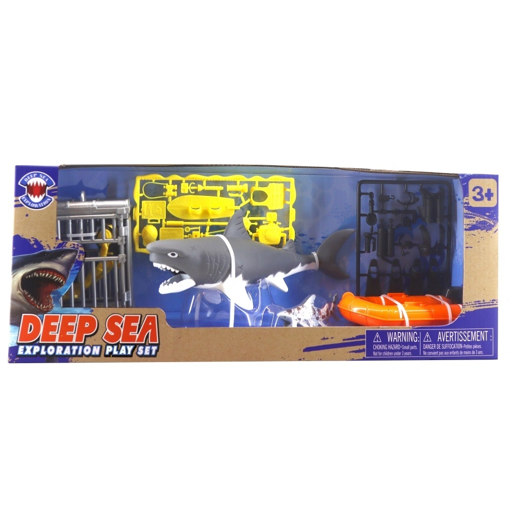 Deep Sea 9-inch Megalodon With Accessories Mosquito Boat Plastic Toy Set For Kids 1