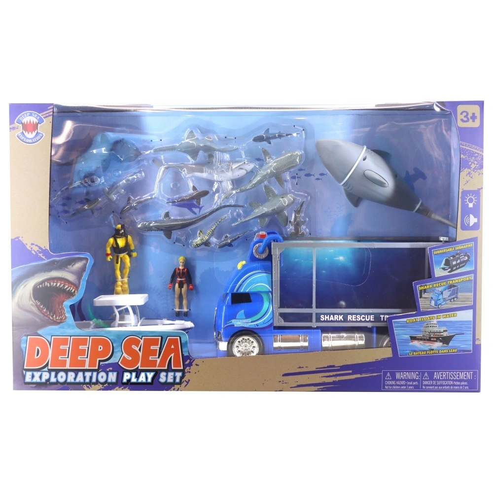 Shark Transport Rescue Truck Speed ​​Boat Sonido y luz Boca manual Juego de juguetes de plástico para niños 1