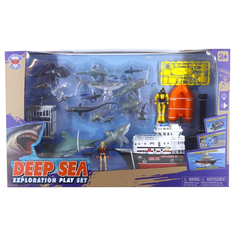 Pontones de aguas profundas Kits de tiburones Barco flotante Sonido y luz Juego de animales marinos para niños 1