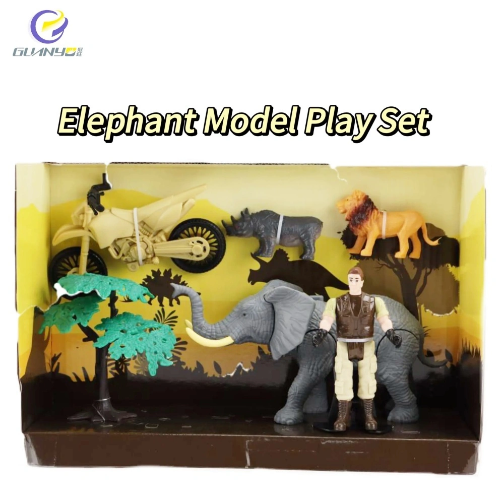 Los rinocerontes del elefante de los animales de la simulación asienten el sistema plástico material seguro del juguete para los niños 1