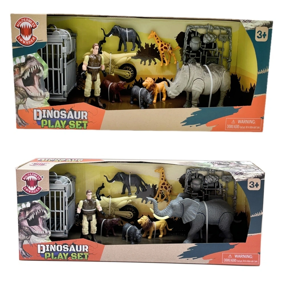 Les éléphants rhinocéros hochent la tête avec plusieurs animaux avec cage, ensemble de jouets en plastique pour enfants 1