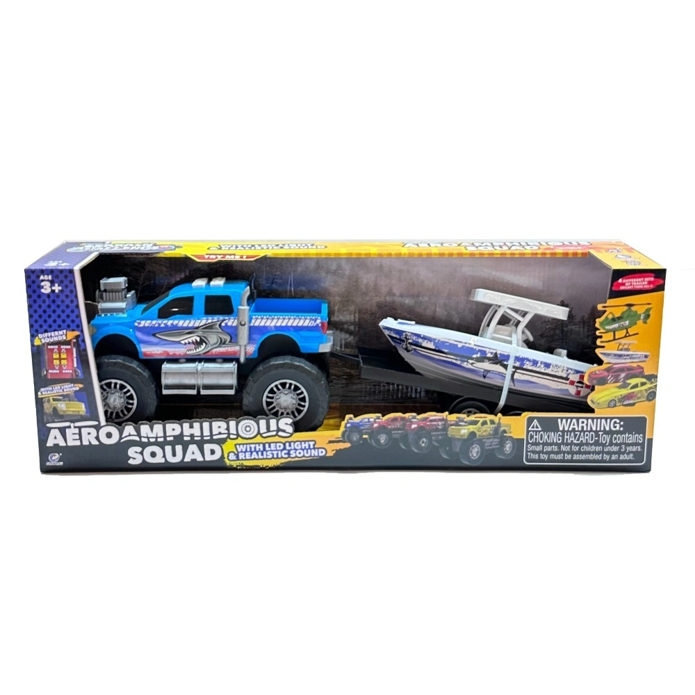 Voiture tout-terrain incluse, piles boutons, lumière et son, avec bateau, jouets combinés, cadeau pour garçons, jouet en plastique pour enfants 1