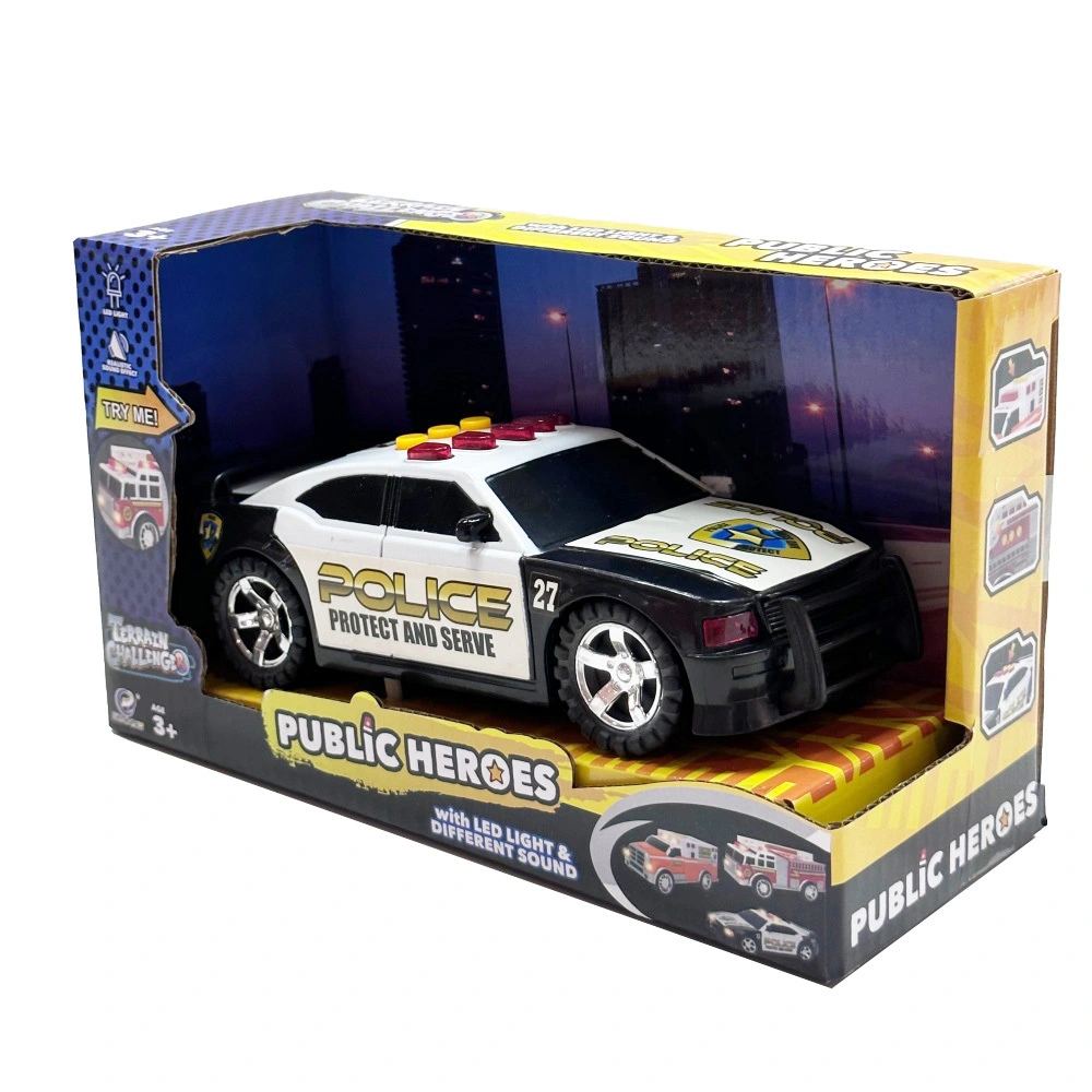 Coche de policía de plástico, diapositiva segura, coche de juguete pequeño, luz y sonido, juego al aire libre, caja fuerte duradera para niños 1