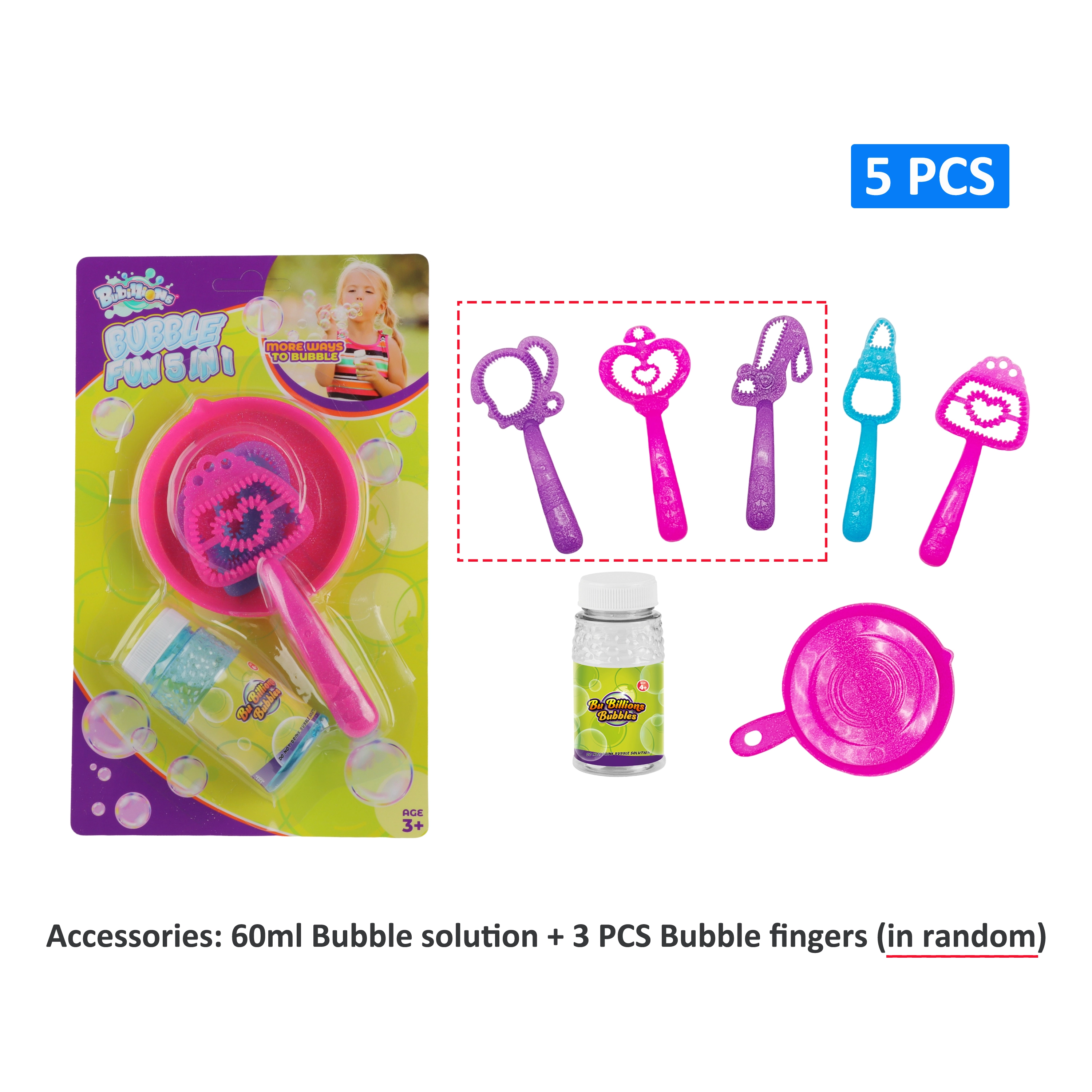 OEM Wholesale Girl Plastic Toy Bubble Wand 3 PCS Bubble Sticks and 60 ML Bubble Solution Included 1
