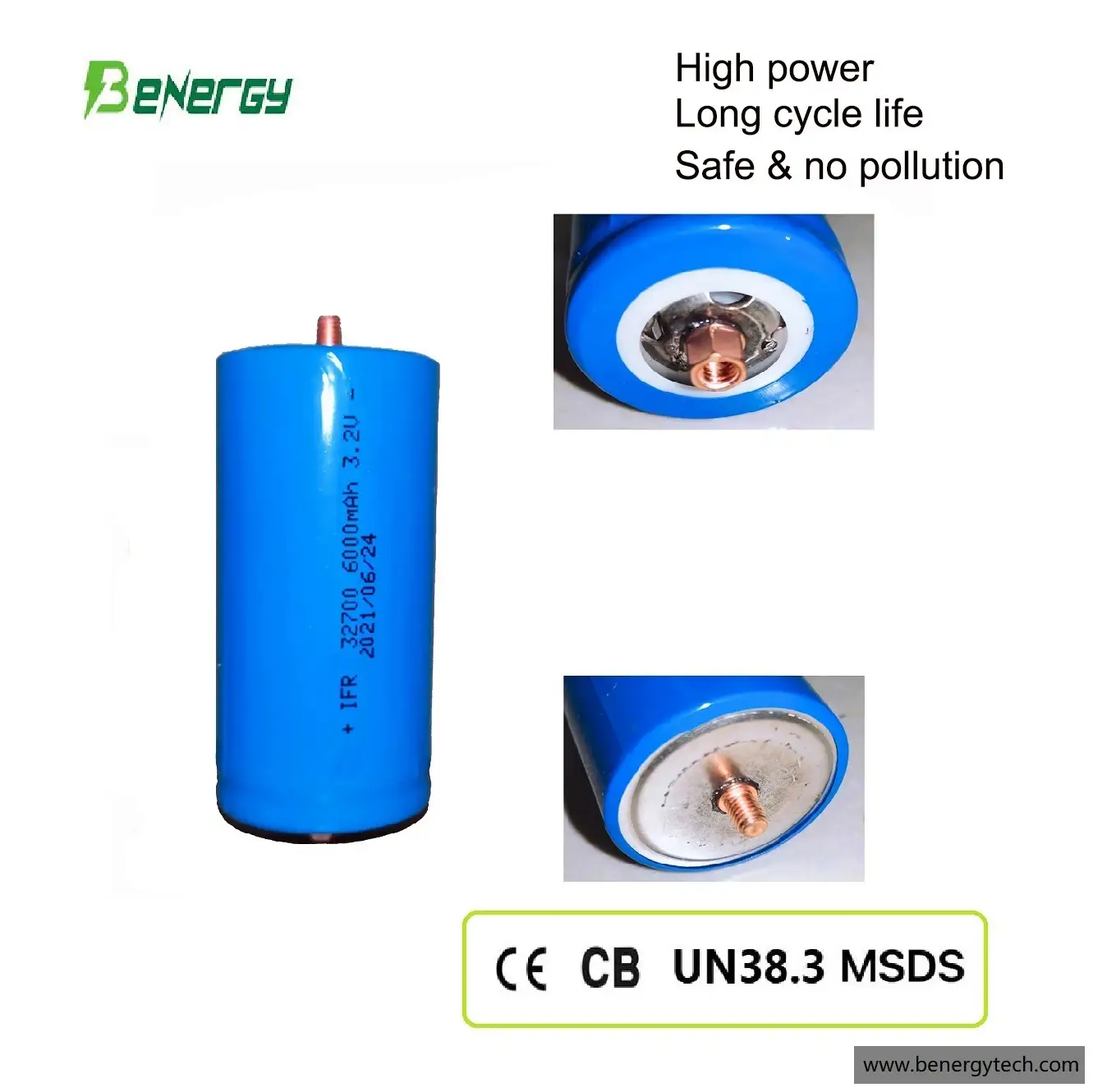 Cylindrical cells 3.2V 6000mAH lifepo4 32700 lithium battery with screw terminal 1
