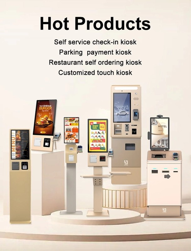 热销工厂 23.8 英寸金色立式自助点餐机，带 POS 支架 Android/Windows 2