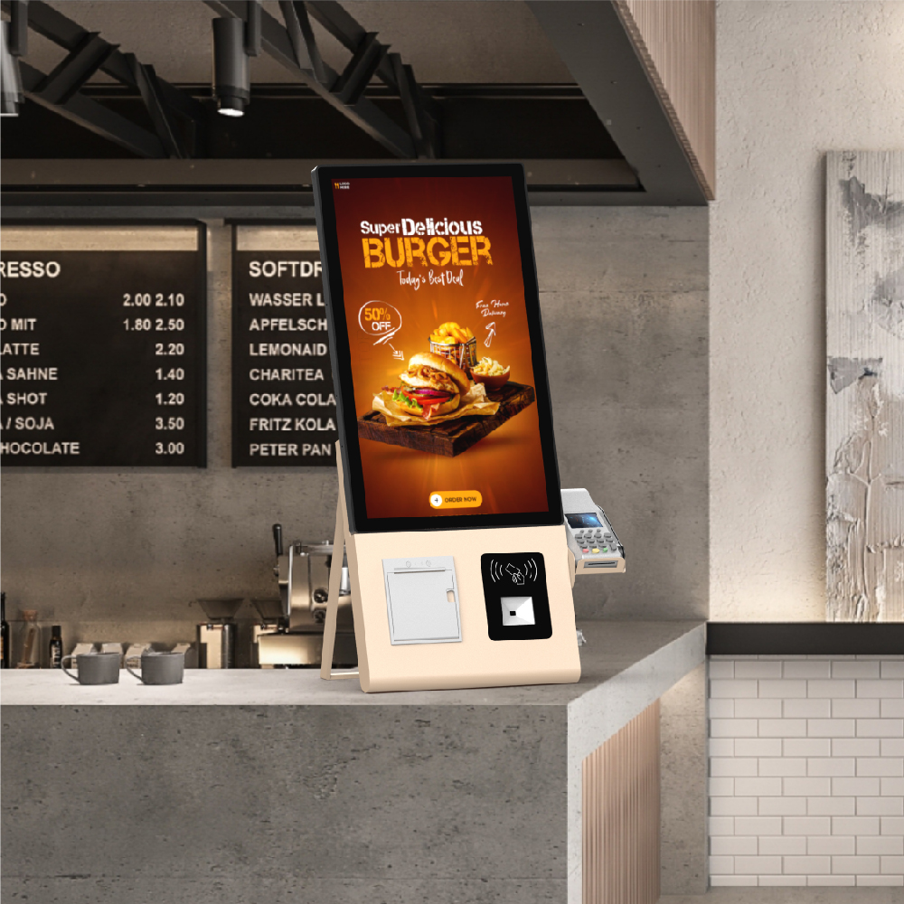Kiosque de commande automatique avec ordinateur de bureau doré de 23.8 pouces, avec support de point de vente, Android/Windows, offre spéciale, nouvelle collection 1