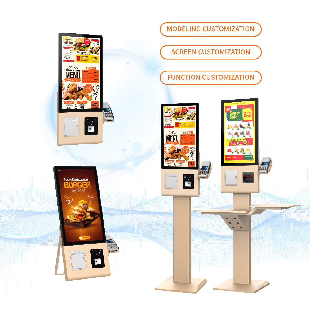 最新热销工厂 23.8 英寸金色台式自助点餐机，带 Pos 支架 Android/Windows 6