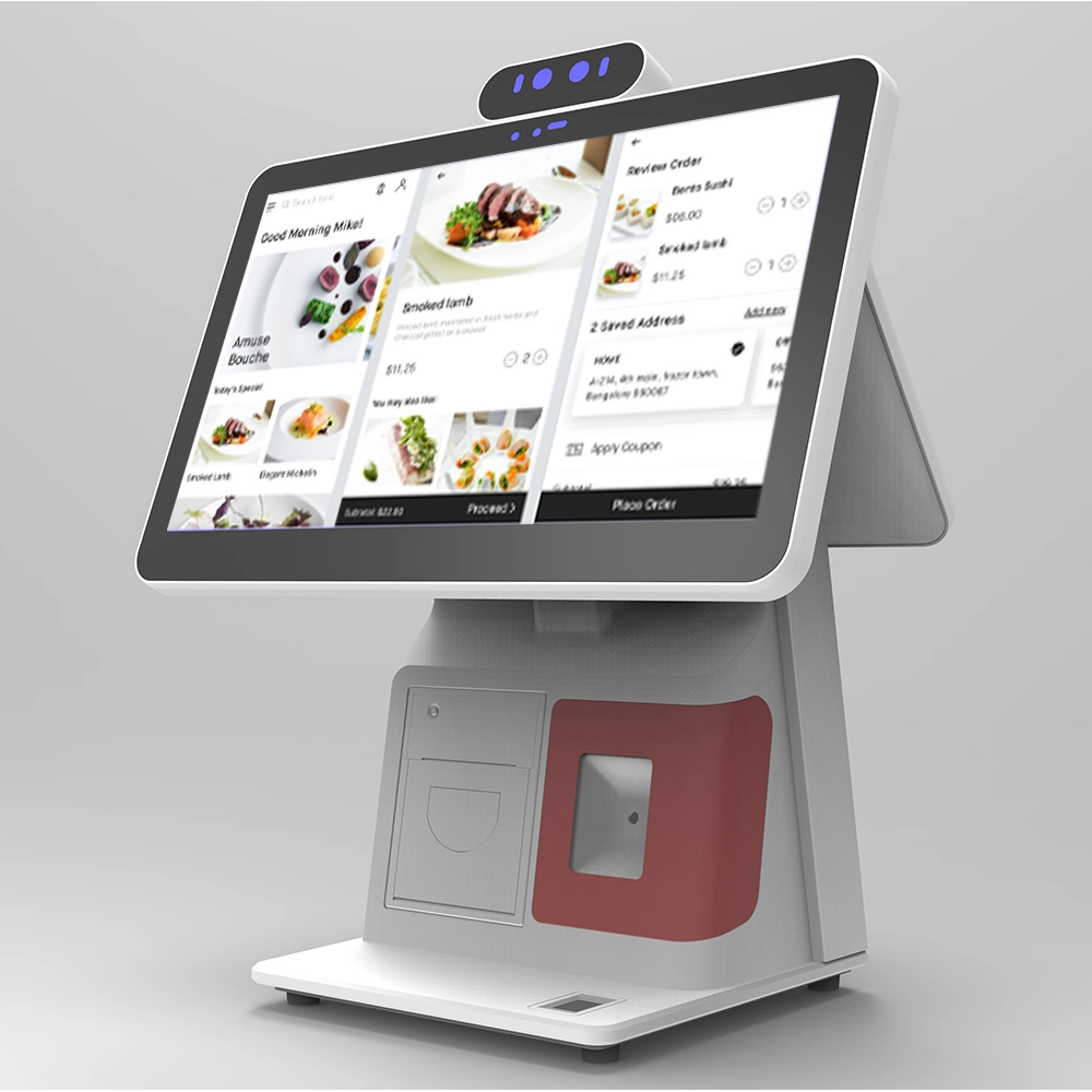 15.6-Inch+11.6-Inch Touch Screen All In One POS System Machine Dual Cash Register with Camera and Printer Gray 1