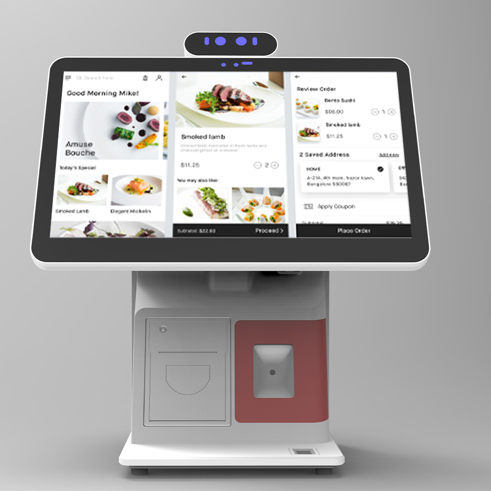 Système de point de vente tout-en-un avec écran tactile de 15,6 pouces et 11,6 pouces, double caisse enregistreuse avec caméra et imprimante, gris 2