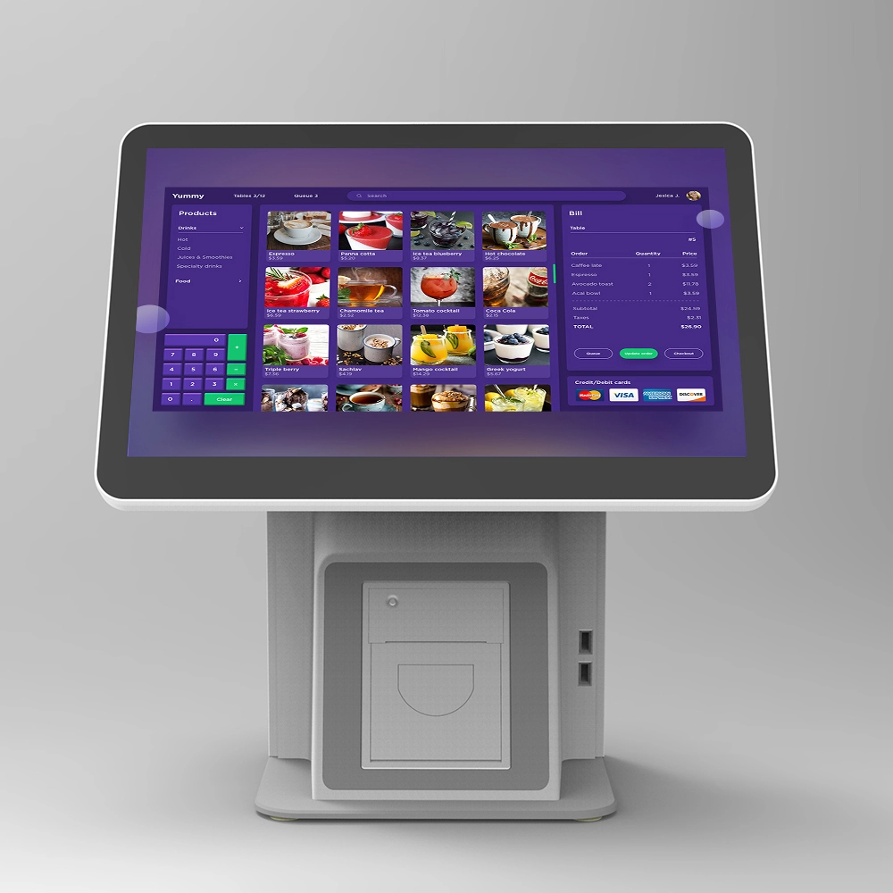 Pantalla táctil de 15,6 pulgadas, máquina todo en uno con sistema POS, caja registradora dual con cámara e impresora 1