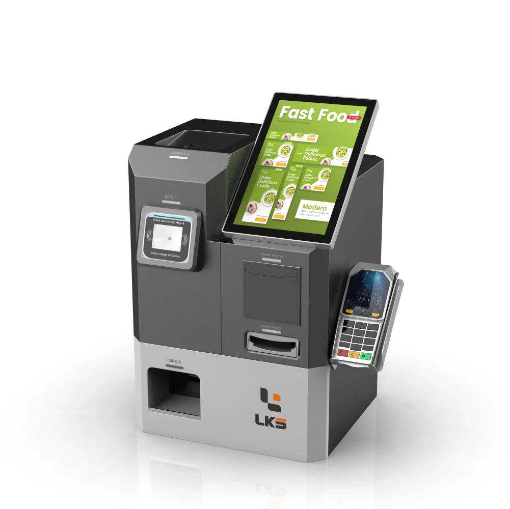 10.1 13.3 15.6 pulgadas Todo en uno Autopago mediante escaneo QR y quiosco de pago POS con función de cambio de moneda en efectivo 1