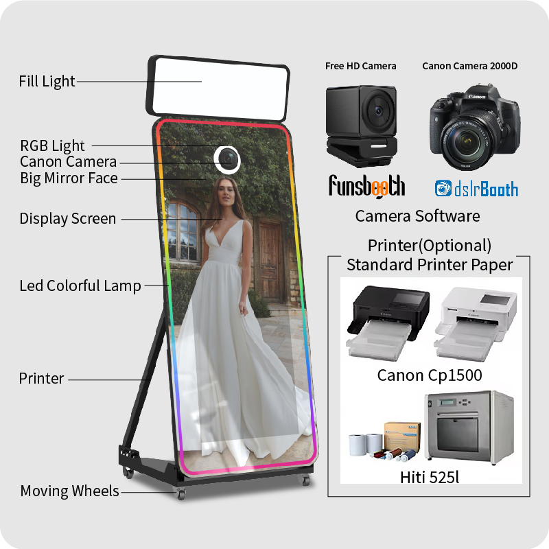 Hochwertige Fotokabine mit Touchscreen-Spiegel für Hochzeiten und Partys: 65-Zoll-Fotokabine mit Touchscreen-Spiegel zu verkaufen 5