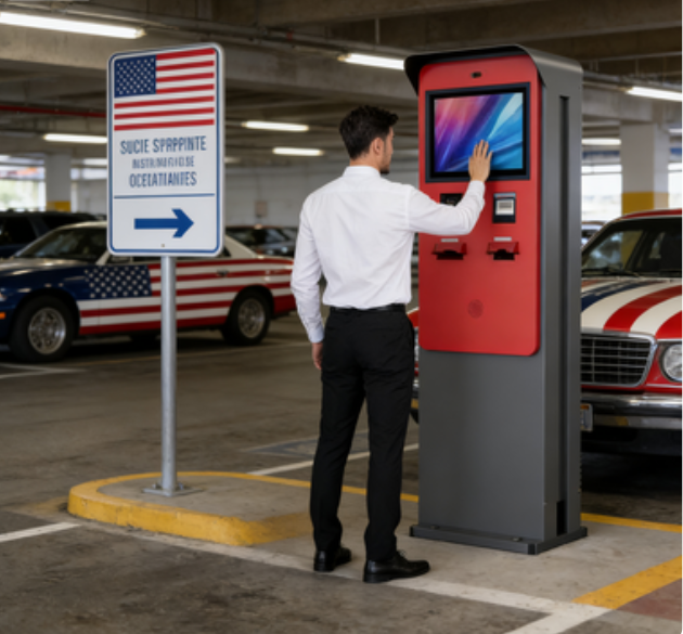 21.5 inch cold rolled steel sheet metal touch screen monitor card reader windows 11 waterproof ip65 parking payment kiosk with bill acceptor and printer 4