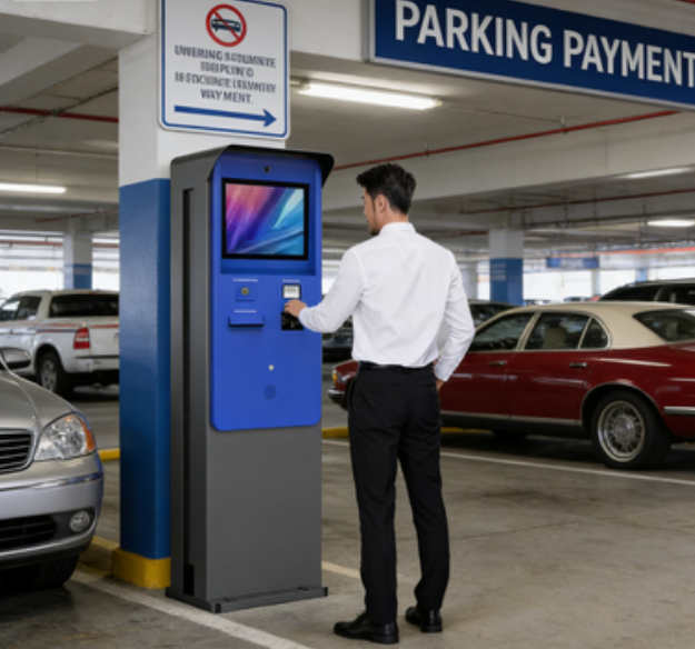 21.5 inch cold rolled steel sheet metal touch screen monitor card reader windows 11 waterproof ip65 parking payment kiosk with bill acceptor and printer 3