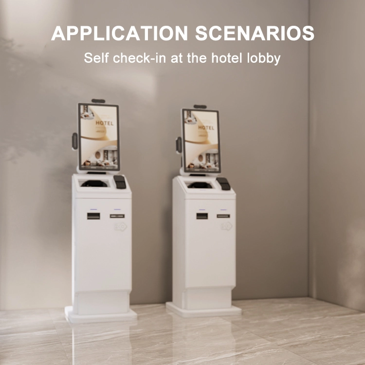Quiosco de auto check-in inteligente para hoteles, disponible 24/7, con escáner de identificación y dispensador de tarjetas | Solución OEM ODM personalizada 1