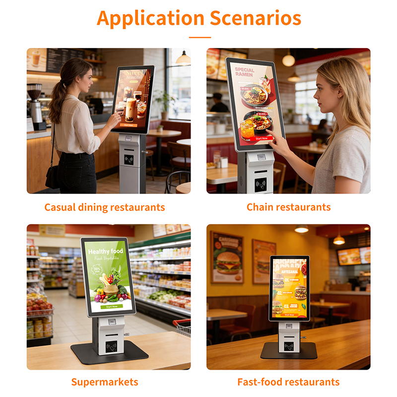 Kiosco de autoservicio vertical/de escritorio (modelos duales), quiosco inteligente para pedidos de comida. 6