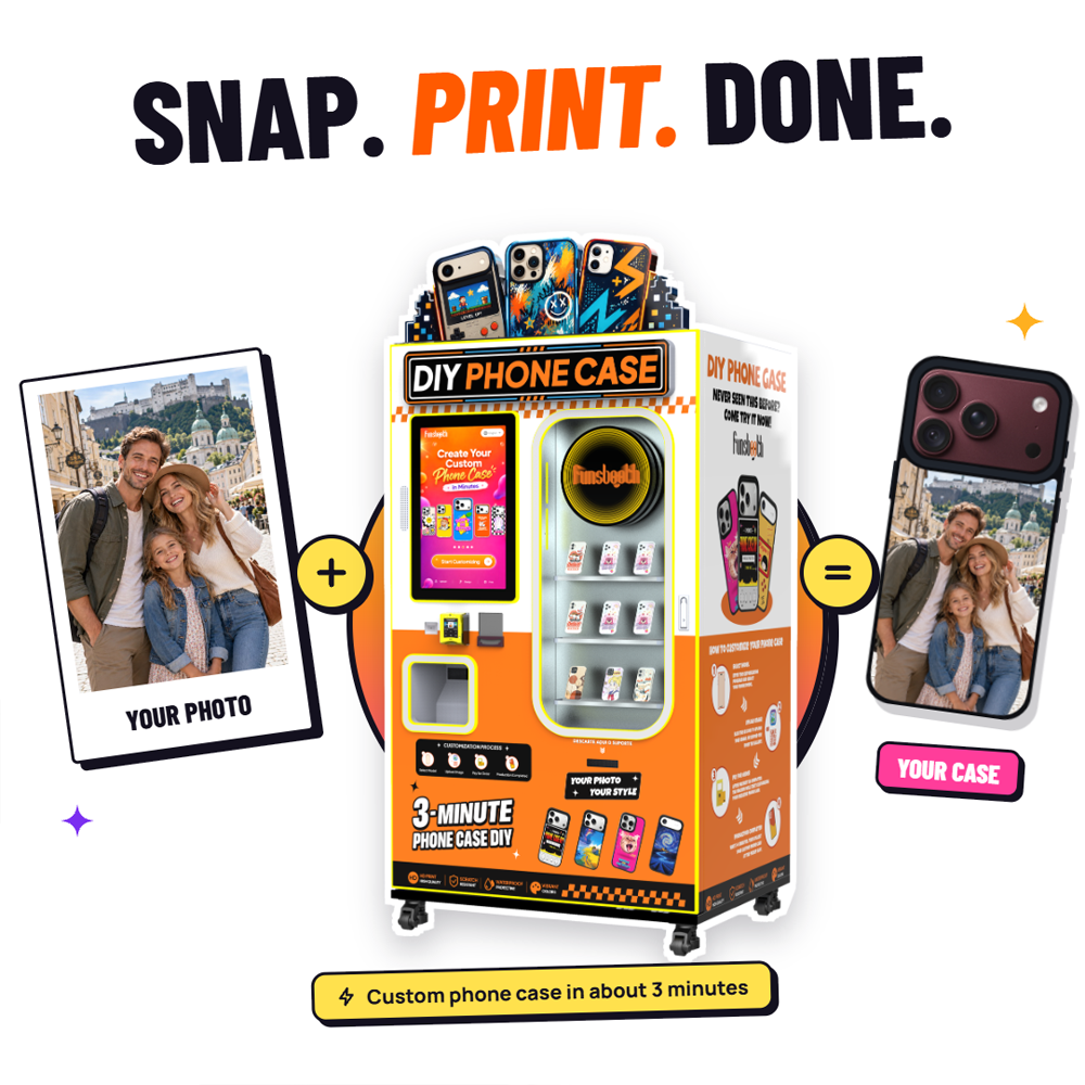 Borne interactive de coques de téléphone souvenirs personnalisées | Impression UV sur site, libre-service, pour sites touristiques et parcs d'attractions 5