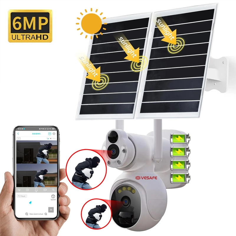 كاميرا مراقبة CCTV ذات عدسة مزدوجة 4G تعمل بالطاقة الشمسية عالية الدقة 1