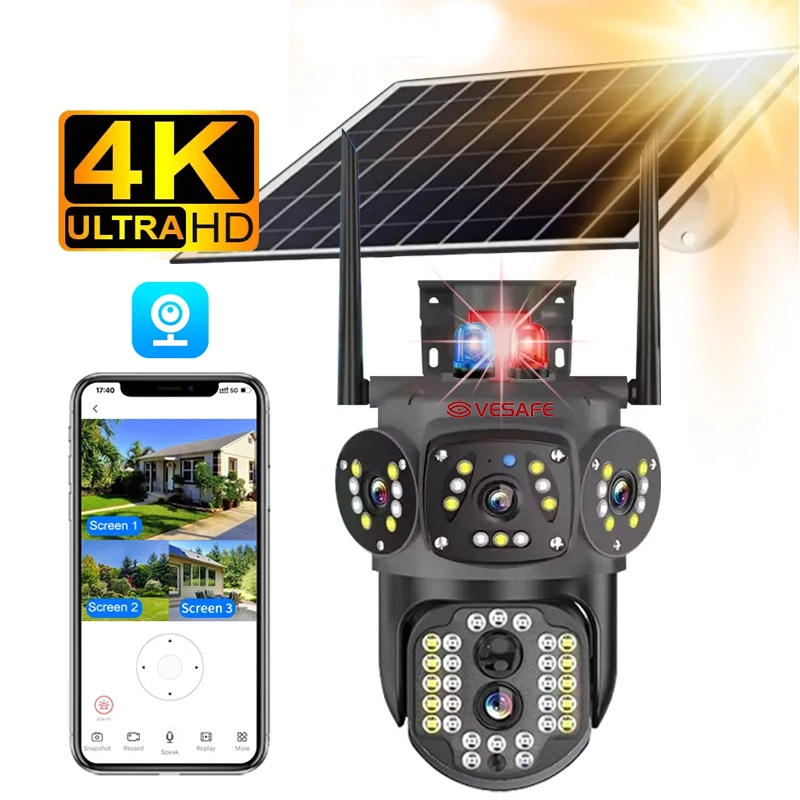 Alarma de seguridad exterior 4K Cámara solar de 2 lentes 1