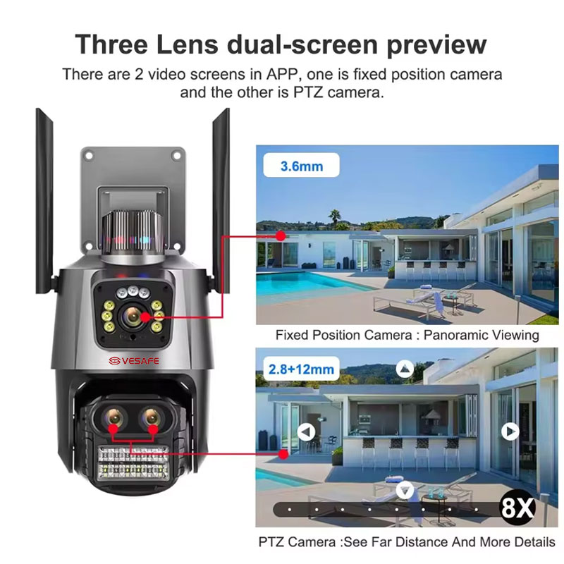 كاميرا ICSEE 3 عدسات 9 ميجابكسل 10X تكبير لاسلكية PTZ للأمن CCTV 3